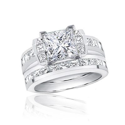 GIA Certified 4.50 Carat Bridal Ring Set Princess Cut Diamond 18K White Gold
