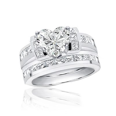 GIA Cert Bridal Ring Set Heart Diamond 3.75 CT 18k White Gold
