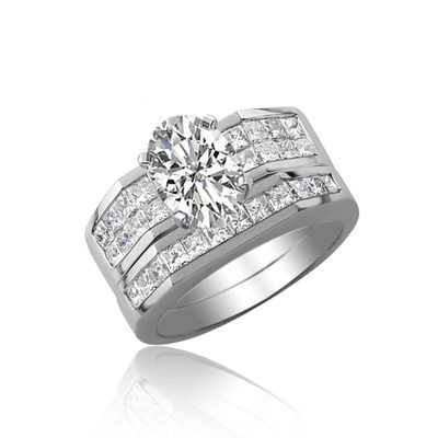 Oval Shape 4.50 Carat Diamond Bridal Ring Set GIA Certified 18k White Gold
