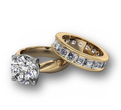 Vintage Inspired 6.00 CTW Round cut Diamond Asscher Shape Wedding Sets 18K GIA