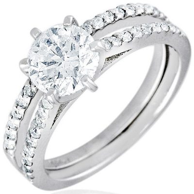 Platinum 6Prong Bridal Ring Set 3.77 CT Round Cut Diamond GIA Certified 18k Gold