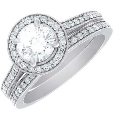 Platinum Bridal Ring Set 2.95 CT Round Halo Diamond IGI Certified