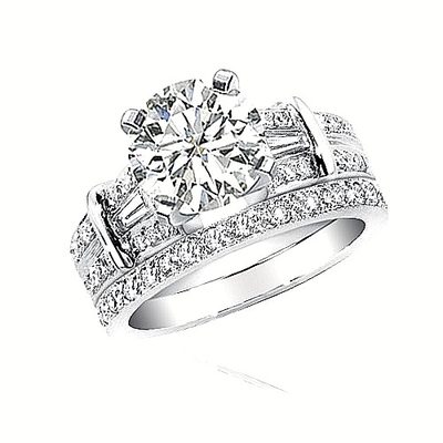Platinum Diamond Bridal Set - 2.00 CT GIA Certified Round Cut E/VS2 & Side DIA.