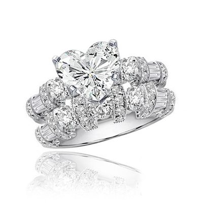 GIA Certified Diamond Bridal Ring Set Heart Shaped  4.00 CT 18k White Gold
