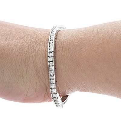 14K White Gold Channel Set 4.00 CT Round Brilliant Cut Natural Diamond Bracelet