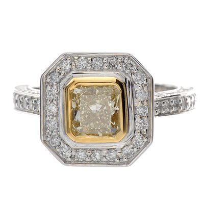 GIA Certified 2.25 CT Diamond Engagement Ring 18k Gold Fancy Yellow Radiant Cut