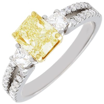 2.35 Carat Fancy Yellow GIA Cushion Cut Diamond Engagement Ring 18k White Gold