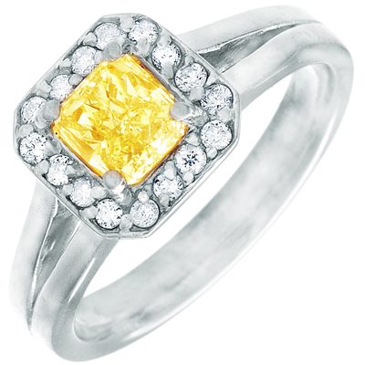 GIA Certified 1.5 Carat Radiant & Round Diamond Engagement Ring 14k Fancy Yellow