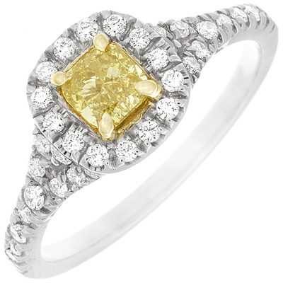 GIA Certified Cushion Cut Diamond Engagement Ring 2.00 CT Fancy Yellow 18k Gold