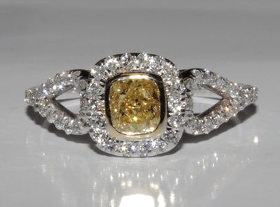 GIA certified 2.25 CTW Radiant cut Diamond Engagement Ring Fancy Yellow 18K Gold