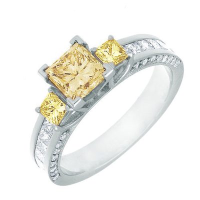 GIA Certified Diamond Engagement Ring Fancy Yellow Princess Cut 2.35 CT 18k Gold