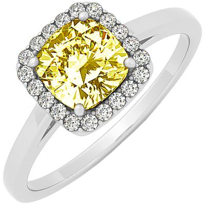 Fancy Yellow GIA 2.30 Carat Cushion Cut Diamond Engagement Ring 18k White Gold
