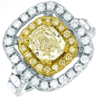 Cushion Cut 2.35 Carat GIA Fancy Yellow Diamond Engagement Ring 18k White Gold