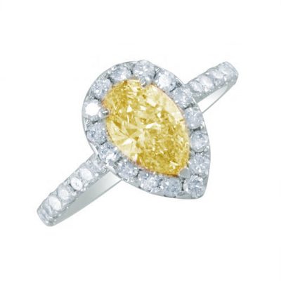 GIA Certified 2.10 CTW Pear Shape Diamond Engagement Ring Fancy Yellow 18K Gold