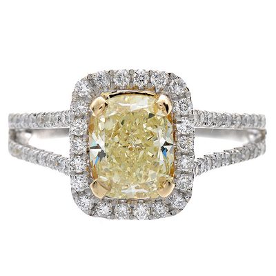 GIA Certified 2.50 CTW Radiant cut Diamond Engagement Ring Fancy Yellow 18K Gold