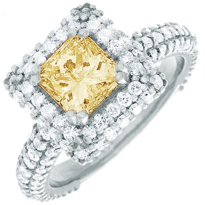 GIA Certified Diamond Engagement Ring 2.25 CT  Fancy Yellow Princess Cut18k Gold
