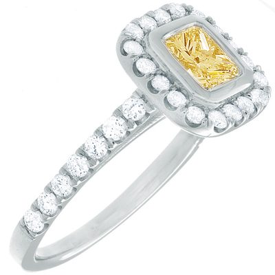 GIA Certified Diamond Engagement Ring Fancy Yellow 2 CT Princess & Round Cut 18k