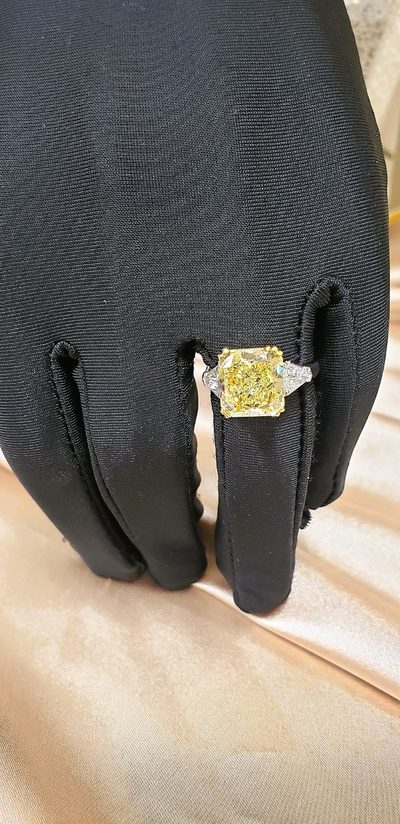 8 CT GIA Fancy Yellow Radiant & Special Cut Shield Cut Side Diamonds - Platinum