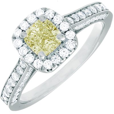 GIA Certified Diamond Engagement Ring 18k Gold Fancy Yellow 2.25 CT Cushion Cut