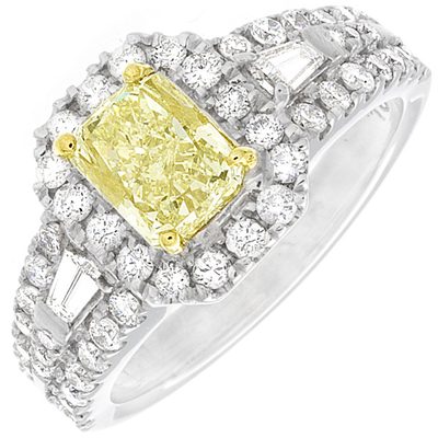 Mind Blowing 2.25 CTW Radiant cut Diamond Round & Baguette Shape 18K WG GIA