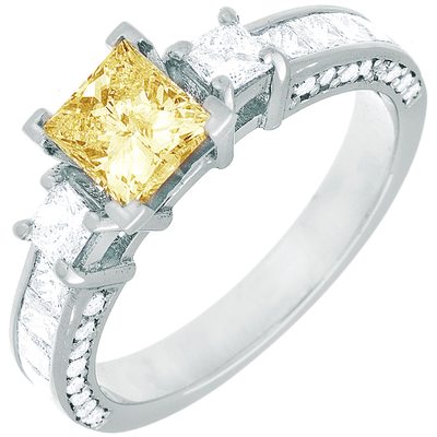Handcrafted Fancy Yellow  2.50 CTW Princess cut Diamond 18K White Gold GIA