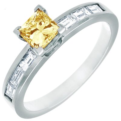 GIA Certified  Diamond Engagement Ring Fancy Yellow Princess Cut 1.60 CT18k Gold