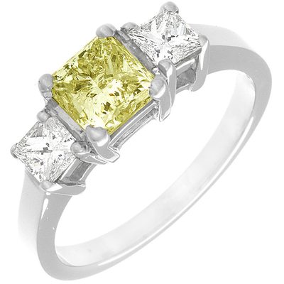 GIA Certified Diamond Engagement Ring 1.7 CTW Fancy Yellow 3 Stone Princess 18k