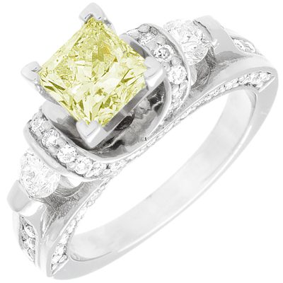 GIA Certified 2.50 CT Diamond Engagement Ring 18K Gold Fancy Yellow Princess cut