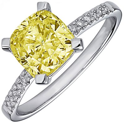Fancy Yellow GIA Certified 1.75 CTW Cushion Cut Diamond Engagement Ring Platinum