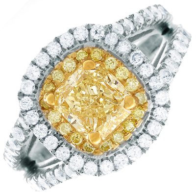 Cushion Cut 2.10 Carat GIA Fancy Yellow Diamond Engagement Ring in Platinum
