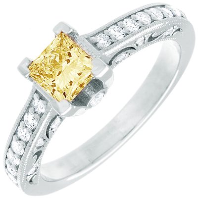 Spectacular 2.46 CTW Princess cut Diamond Fancy Yellow GIA certified 18K WG
