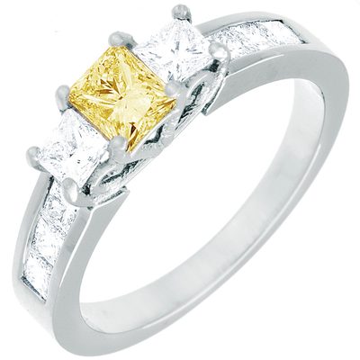 Exceptional 2.75 CTW Princess cut Diamond Fancy Yellow 18k WG GIA certified