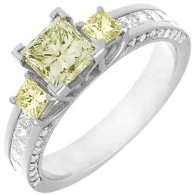 GIA certified 18K Gold Fancy Yellow 2.50 CT Princess cut Diamond Engagement Ring