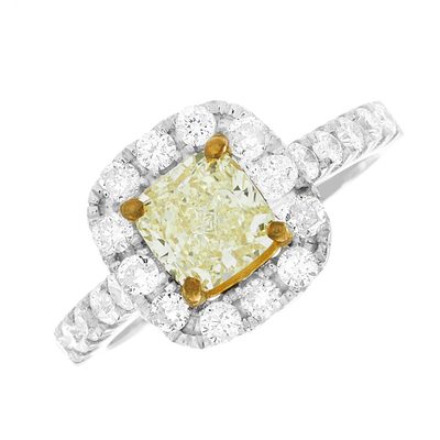 2.50 CT Fancy Yellow GIA Certified Cushion Cut Diamond Engagement Ring 18k Gold