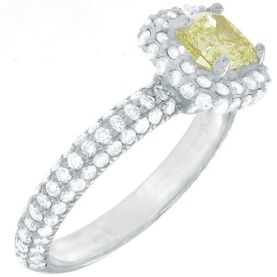 GIA Certified 2.50 CTW Cushion Cut Diamond Engagement Ring 18k Fancy Yellow Gold