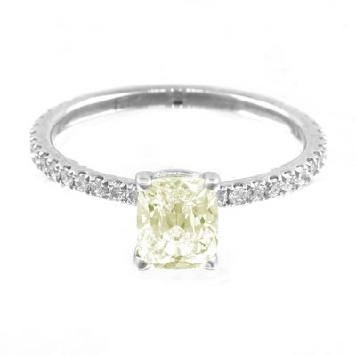 GIA Certified 1.70 CT Diamond Engagement Ring Fancy Yellow Cushion Cut 18k Gold
