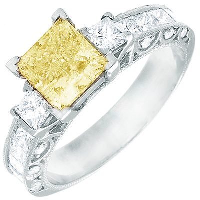 GIA certified 2.5 CTW Princess cut Diamond Engagement Ring Fancy Yellow 18K Gold