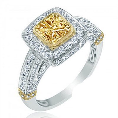 Brand New Style 2.55 CTW Princess cut Diamond Fancy Yellow 18K White Gold