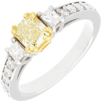 GIA 2.10 CT Cushion Cut Diamond Engagement Ring 18k White Gold Fancy Yellow