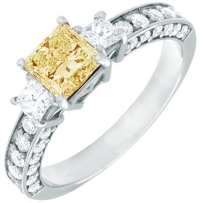 3.17 CTW Princess cut Diamond Astonishing Fancy Yellow 18K WG GIA certified