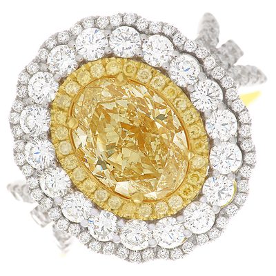 Fancy Yellow 3.95 CTW Oval Diamond GIA certified Platinum Internally Flawless