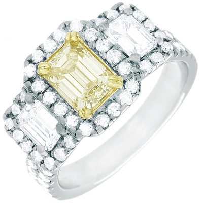 Fancy Yellow 4.25 CTW Emerald Cut Diamond Engagement Ring GIA Certified 18K Gold