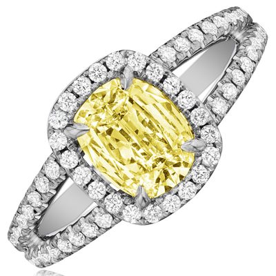 Astonishing GIA 3.20 Carat Fancy Yellow Cushion Cut Diamond Engagement 18k Gold