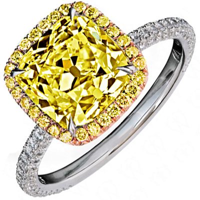 Cushion Cut Diamond Fancy Yellow 3.50 CT Engagement Ring 18k Gold GIA Certified