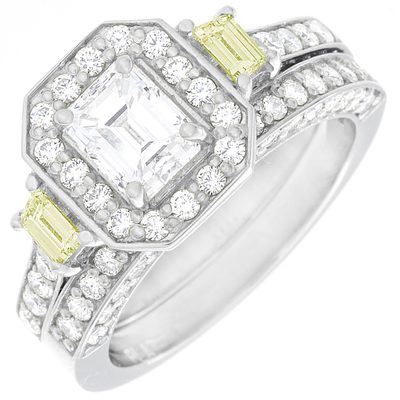 GIA Certified Fancy Yellow 3.50 Carat Emerald Cut Diamond Bridal Set in 18k Gold