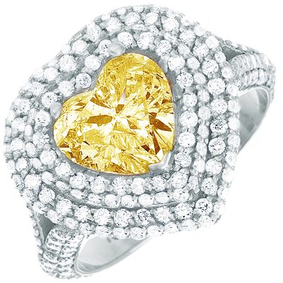 Gorgeous Heart Shape Diamond 4.00 CTW Fancy Yellow GIA certified 18K White Gold