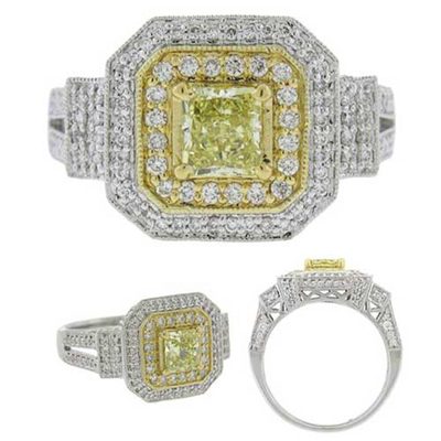 Fancy Yellow 3.00 CTW GIA Certified Cushion Cut Diamond Engagement Ring 18k Gold