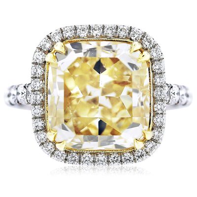 Platinum Engagement Ring GIA Certified 4.28 CT Fancy Yellow Cushion Cut Diamond