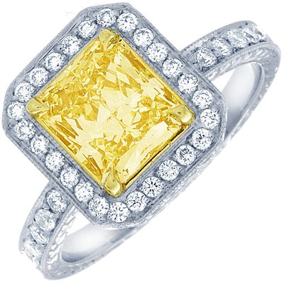 Estate Antique 2.95 Carat Radiant cut Diamond Fancy Yellow 18K WG GIA certified