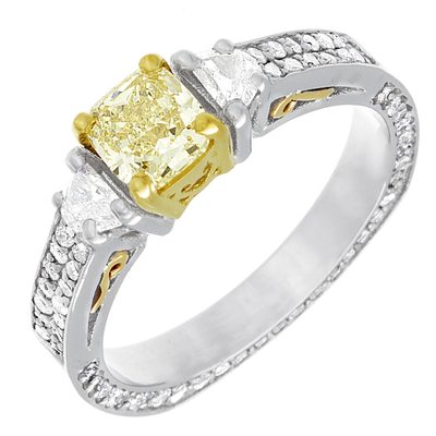 Fancy Yellow GIA 2.50 Carat Cushion Cut Diamond Engagement Ring 18k White Gold